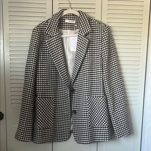 COMMENSE Classic Black and White Houndstooth pWomen's tailored Blazer size Xl - Picture 1 of 7